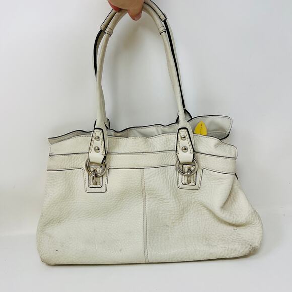 Coach Soft Pebble Leather Satchel Bag Handbag Purse Ivory Gold - Picture 3 of 8